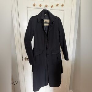 Burberry Black Wool Trench Coat with Epaulettes USA 6